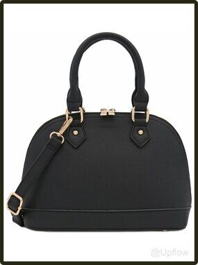 Women's Faux Saffiano Leather Dome Satchel Handbag Zip Around Adjustable Strap
